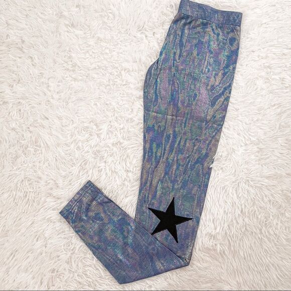 English Rose Blue Shimmer Iridescent High Rise Leggings w/Stars; SZ M; BNIP - Picture 6 of 12